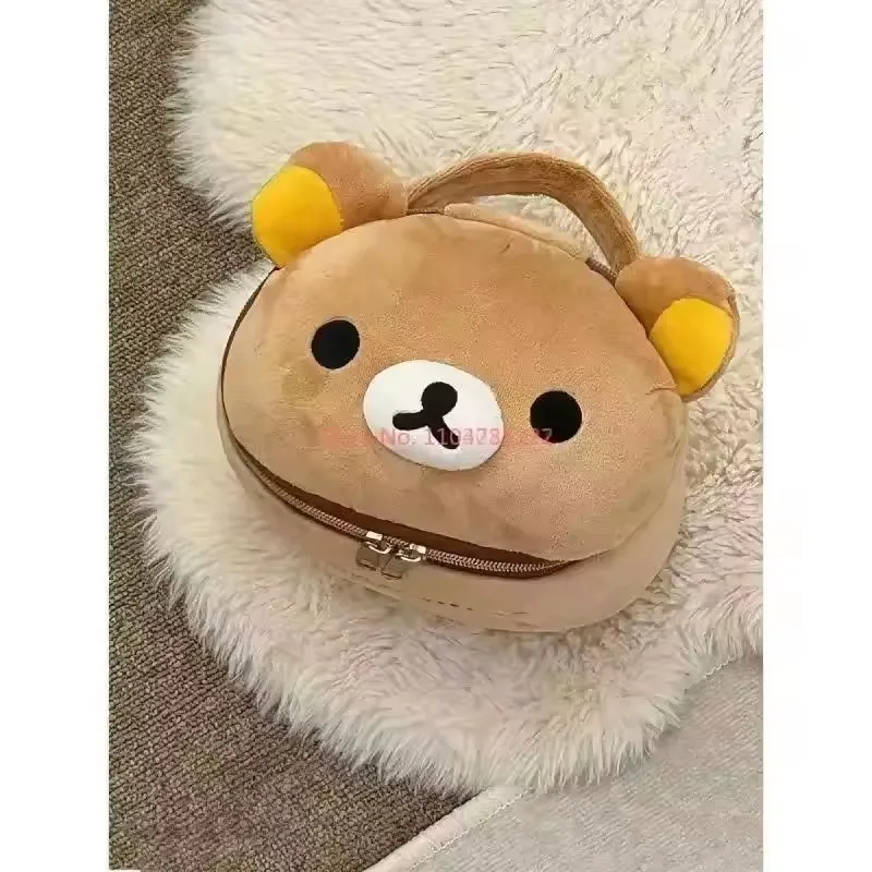 New Cute Rilakkuma Bear Girl Plush Elliptical Stereoscopic Makeup Bag Portable Storage Bag Cute Cartoon Easy Bear Bear Storage W