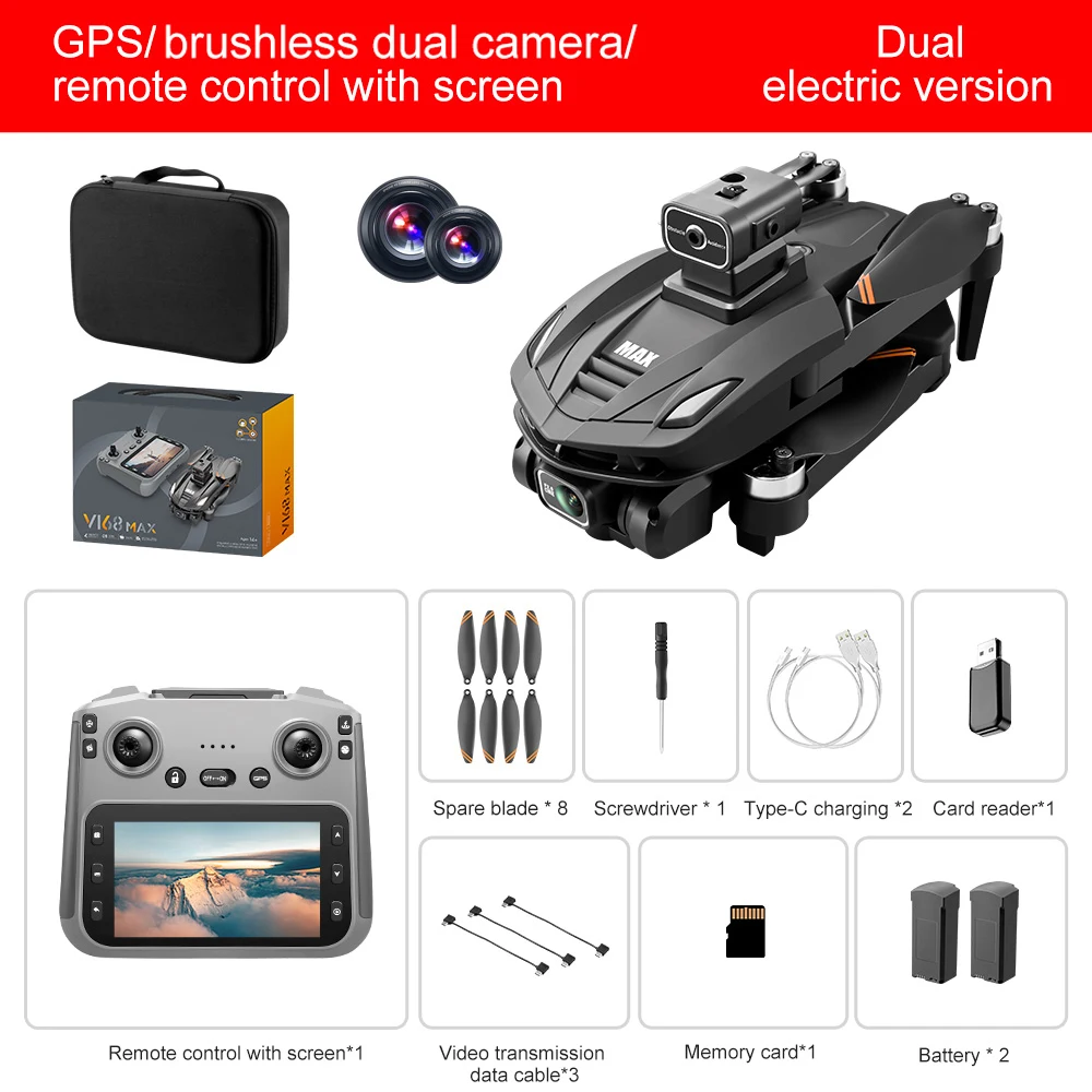 V168 MAX GPS Drone 4K Professionele HD Dubbele Camera 5G Scherm 360 ° Obstakelvermijdende borstelloze opvouwbare quadcopter RC drone speelgoed