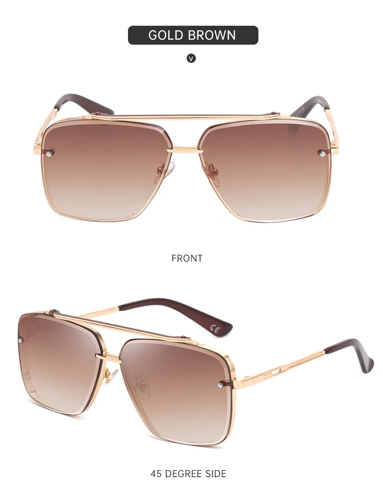Übergroße Quadratische Randlose Sonnenbrille für Herren 2026 Luxusmarken-Designer Vintage Rahmenlose Sonnenbrillen für Männer Retro Eyewear Shades – Detail 12