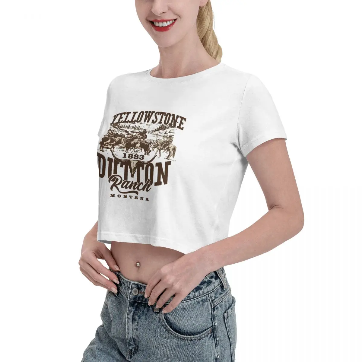 Cowboy Et De Yellowstone Dutton Ranch Tshirt Cartoon Graphic Tees Female Crop Top,Leak navel T-shirt