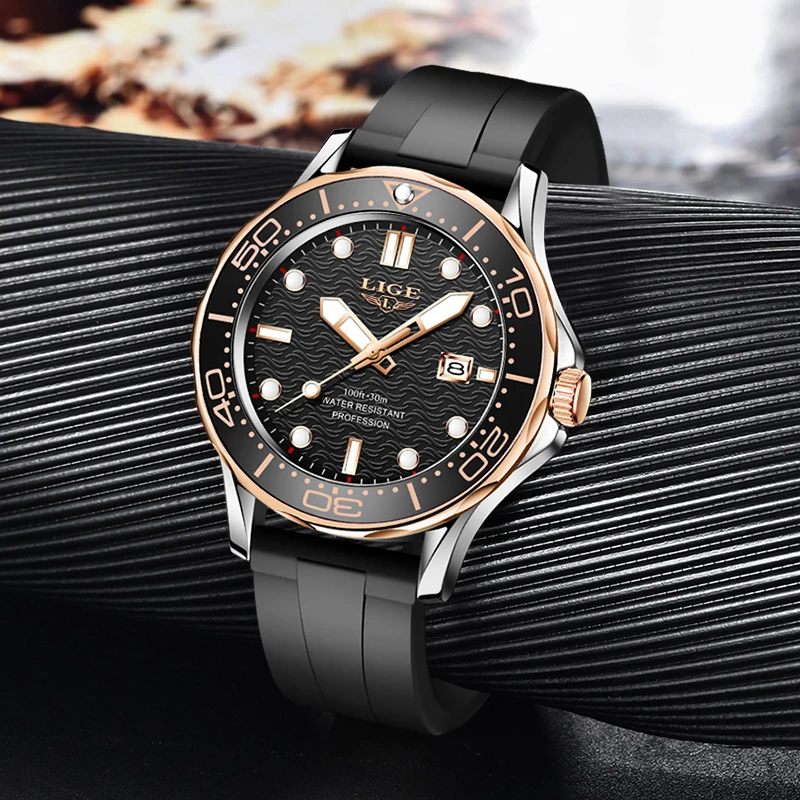 

LIGE Fashion Business Silicone Watch For Men Casual Sports Chronograph Quartz Men's Watches Waterproof Luminous Wrist Watch Man