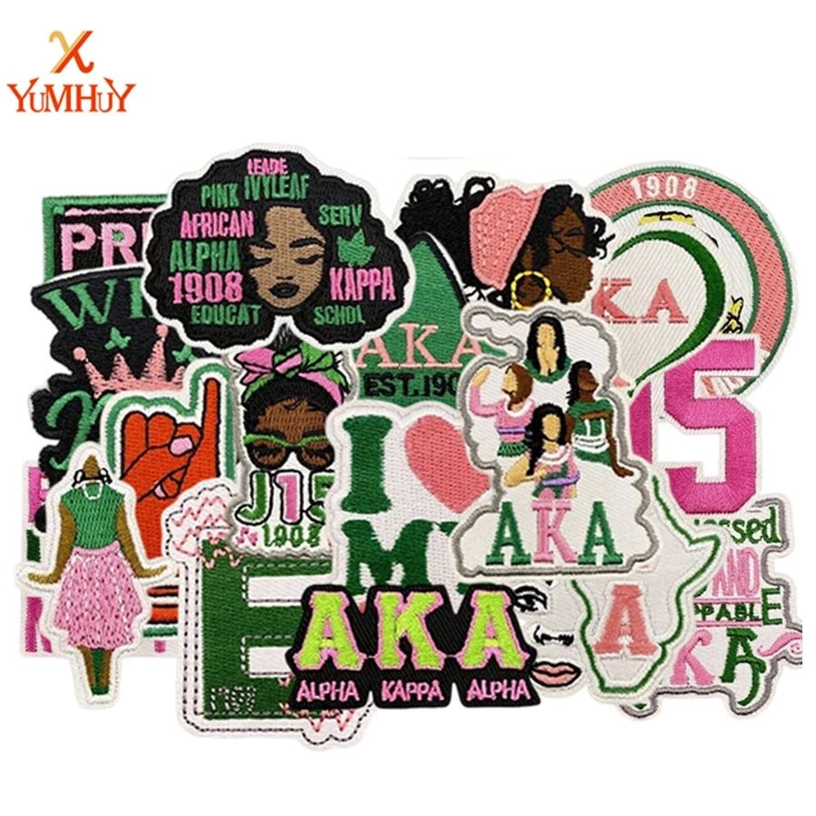Rosa/verde 1908 letra griega bordada hierro-en parche insignias de hermandad griega DIY chaquetas camisetas bolsos zapatos Jeans gorras