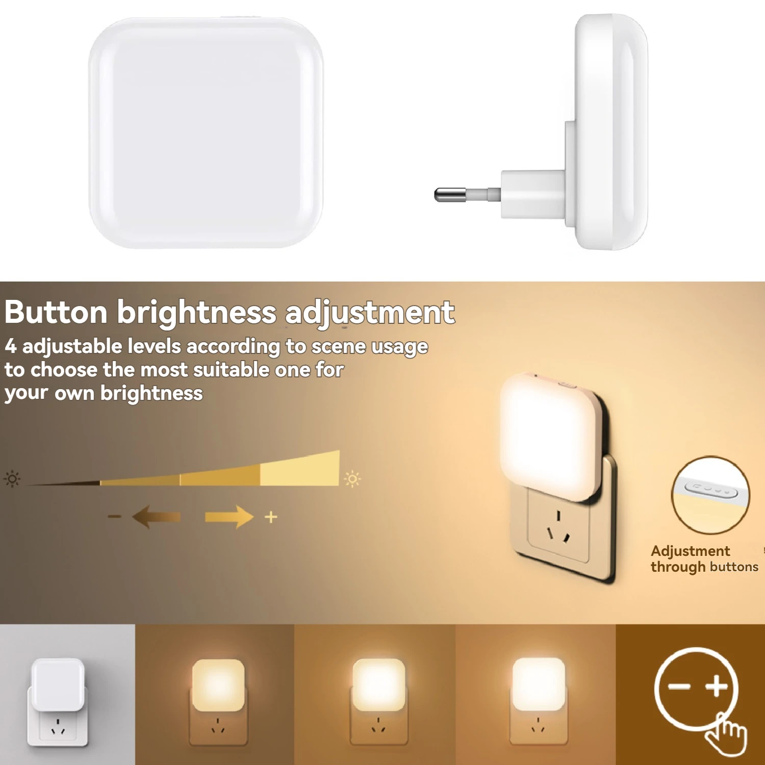 2pcs Dimmable Night Light Plug into Wall, Light Sensor Night Light Plug in - Adjustable Brightness Plug in Night Lights