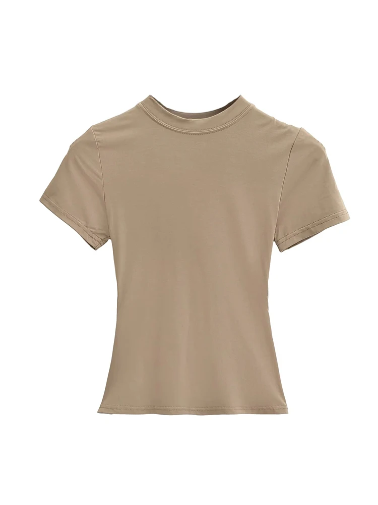 T-shirt manches courtes pour femmes, décontracté, de haute qualité, Sexy, Slim, tendance, couleur unie, vêtements y2k, 2025