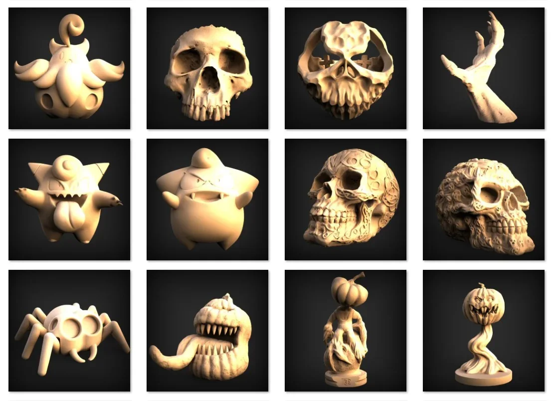 Modelos 3D de coleção de arquivos STL de Halloween para impressoras 3D e CNC