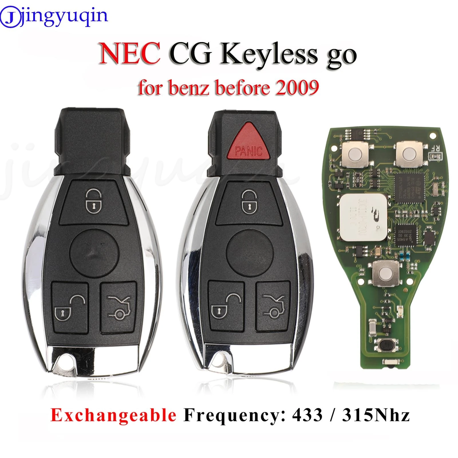 

jingyuqin NEC Keyless go Remote Key Fob 3 Button BGA style Upgrade for-Mercedes-Benz Before 2009 315mhz 433MHz Exchanged CG