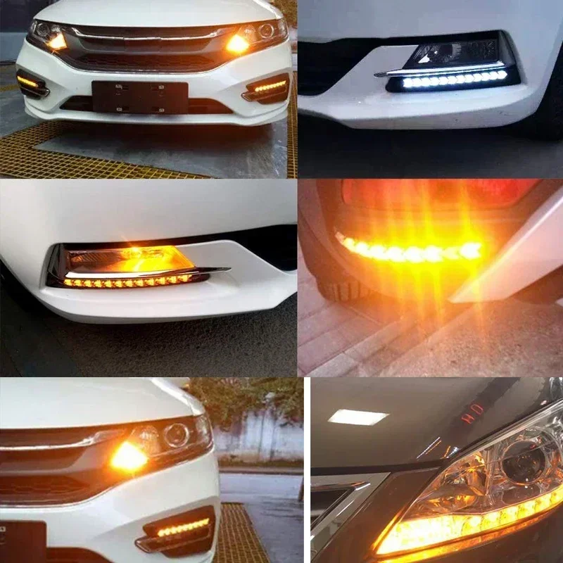 2Pcs Car Led Daytime Running Light Flexible Headlight Sequential Flow Yellow Turn Signal Light Decorative Driving Lights 12V