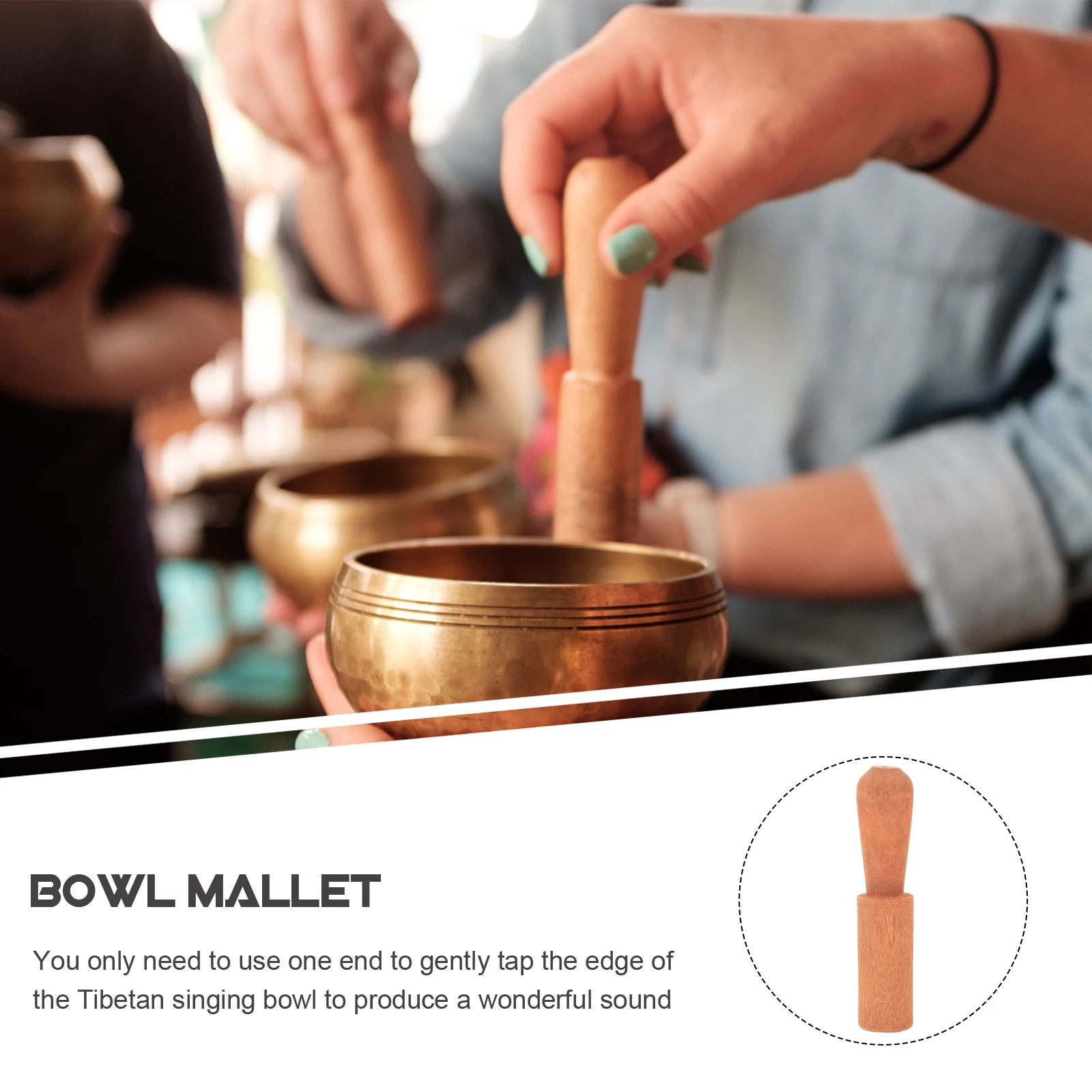 

2 Pcs Meditation Bowl Wooden Stick Tibetan Percussion Timbales Singing Striker Small Buddha Sound Mallet