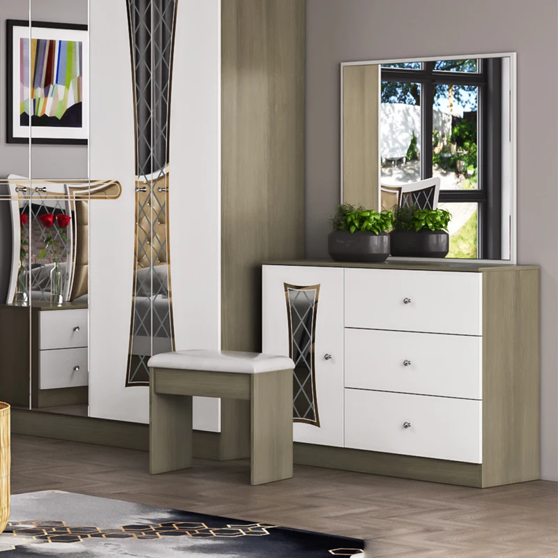 Juego de Muebles de Dormitorio de Diseño Alemán a Bajo Precio, Cama Doble Tamaño Queen, Armario, Camas Modernas, Juego Completo de Muebles de Madera para Dormitorio King Size