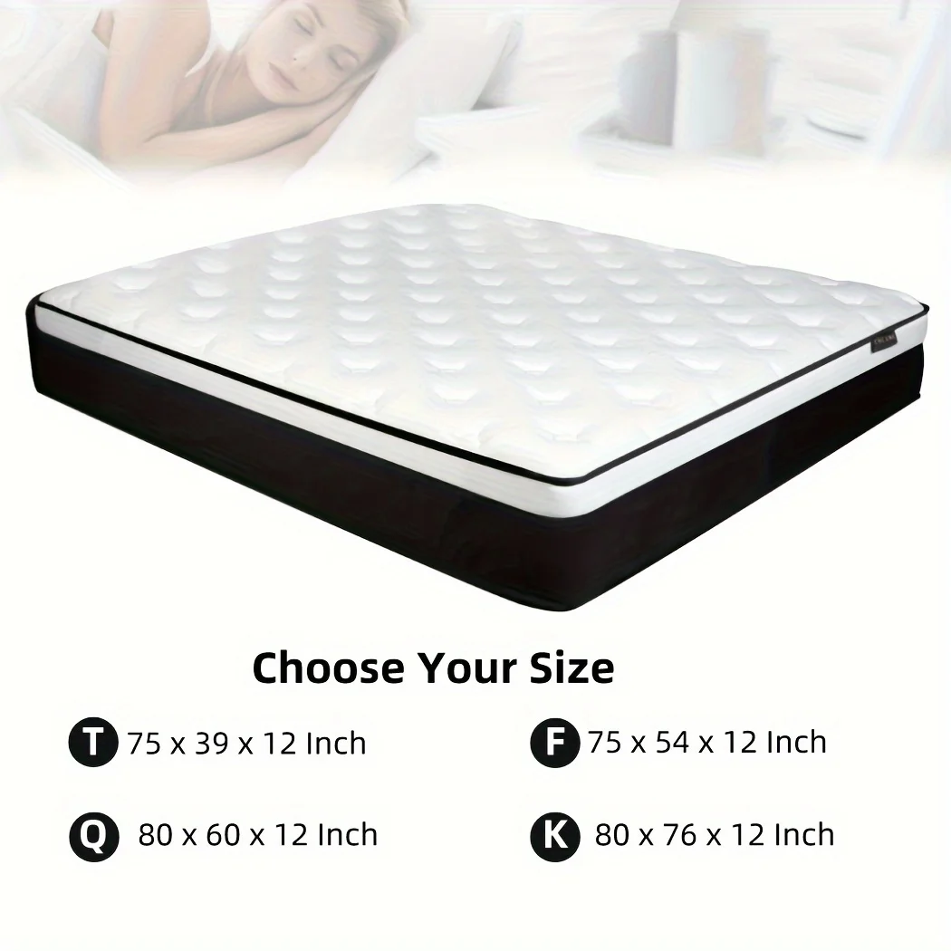 12 Inch Twin/Full/Queen/King Mattress in a Box - Memory Foam & Pocket Spring Hybrid Bed with Fire-Resistant Cover, Medium Firm, Easy Setup, No Box Spring/Foundation Needed, Modern Bed for s & Rooms, Durable Nylon Base