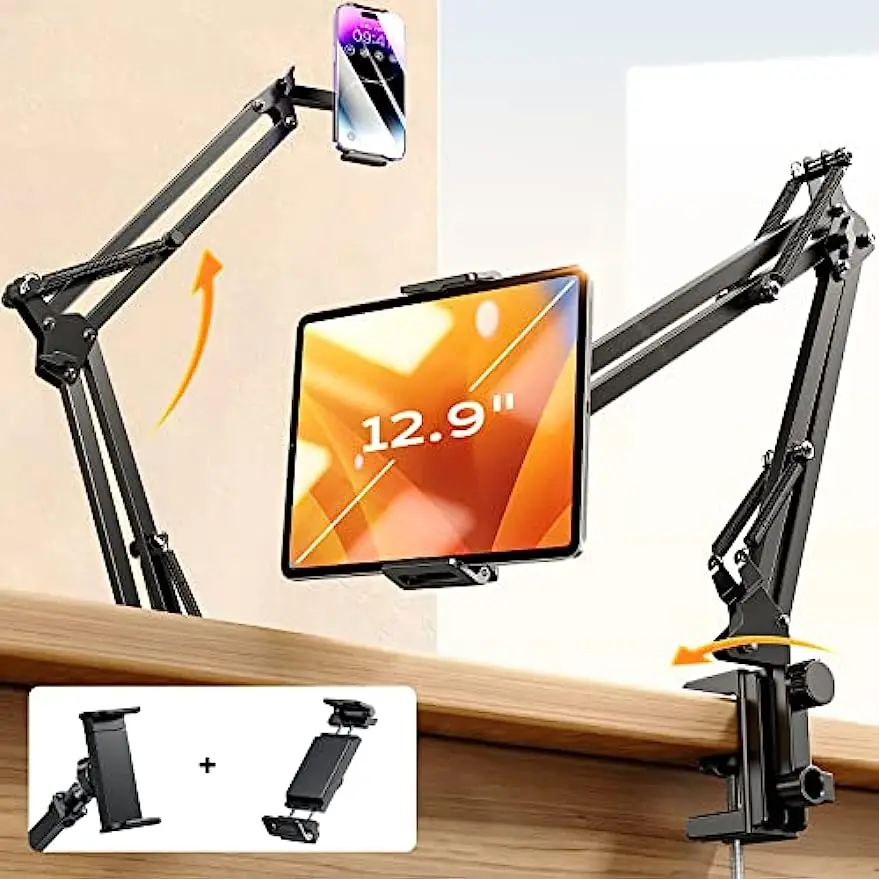 iPad Holder Mount for Desk [Ultra Durable]2 Clamps Phone Tablet Holder for iPhone Flexible Tablet Mount Cell Phone Stand