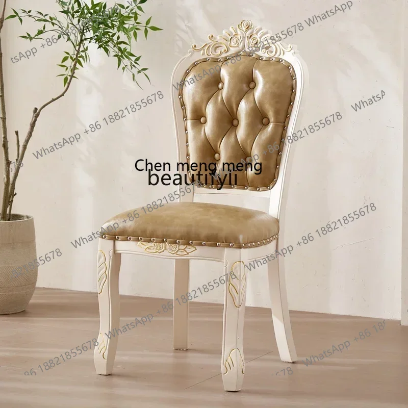 New arrive European dining chair pastoral solid wood fabric hotel dressing desk manicure backrest stool comfortable restaurant c