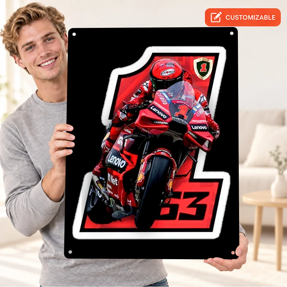 Francesco Bagnaia Italian Motorcycle MotoGP Aluminum Poster Personalized Metal Sign Vector Illustration Wall Art For Workshop
