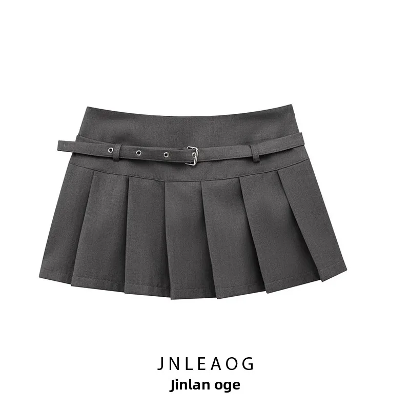 

JNLEAOG Autumn New Faionable Women's ort Pleated Skirt with Belt High Waist French Sle Polyester Casual Skirt