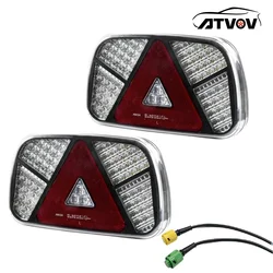 ATVOV 2PCS 12V 24V Waterproof LED Truck Tail Light Rear Stop Brake Fog Light Signal Lamp 35cm 6 Core Cable Trailer Caravan Lorry