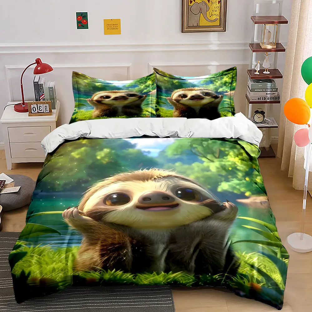 Furry animal holding fruit in sunlight Printed Duvet Cover Set 1 Duvet Cover+2 Pillowcase Multi Size Bedroom Bedding Decor