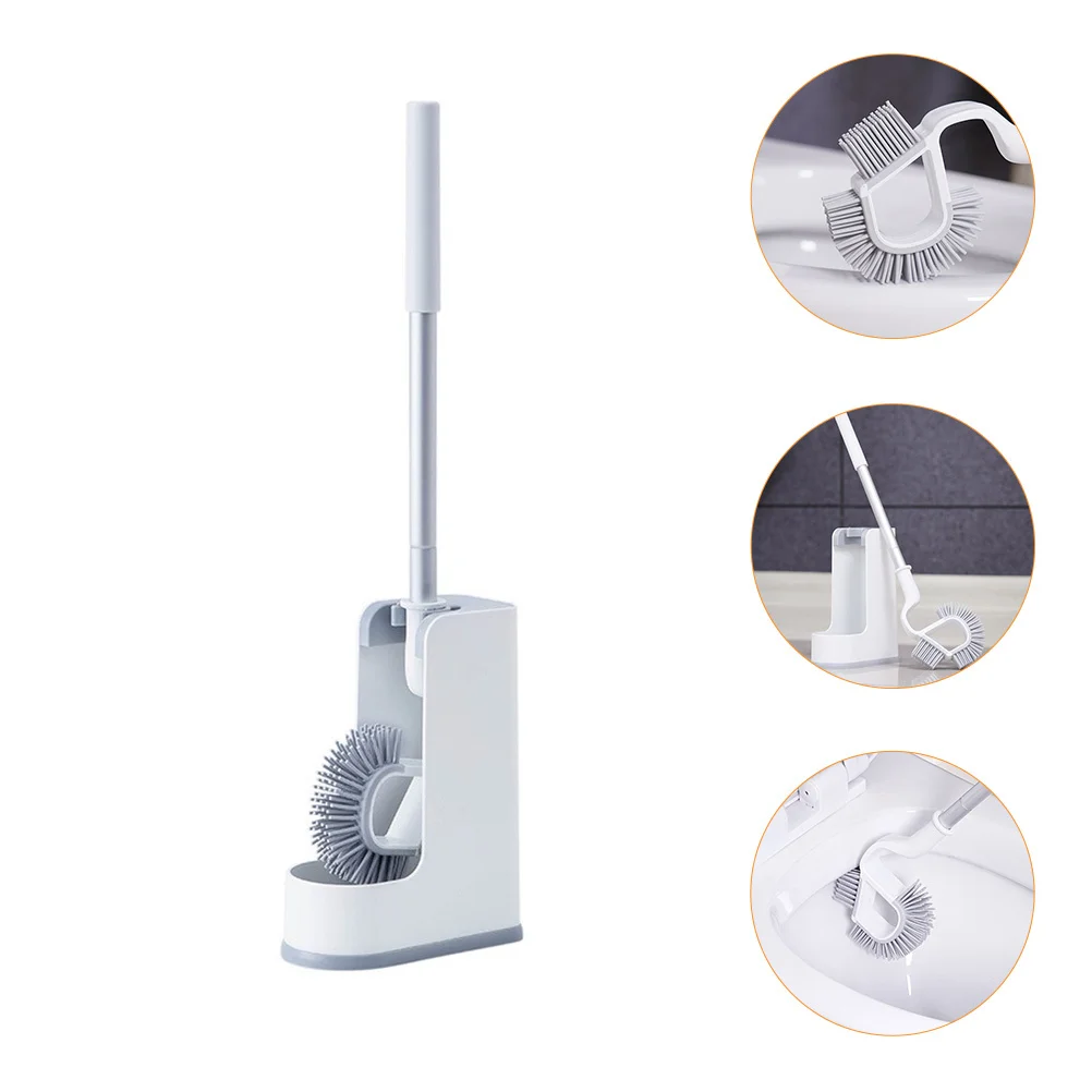 

1 set 1 Set Silicone Toilet Brush Set Non-Slip Handle Aluminum Rod Arc Soft Bristle Head Detachable Base Bathroom Cleaning Tool