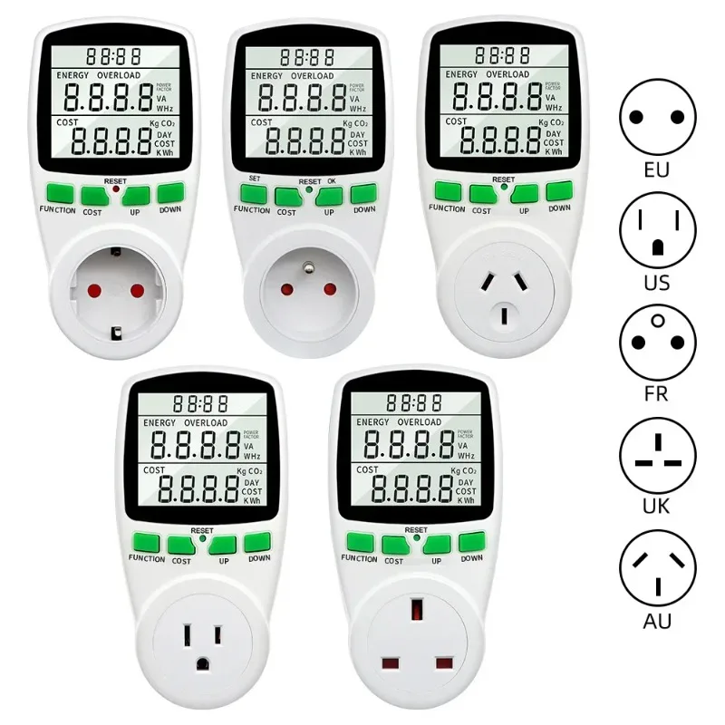 50HZ Electricity Power Meter Wattmeter LCD Energy Meter Socket Electric Tester Measuring Outlet Power Analyzer FR UK AU BR