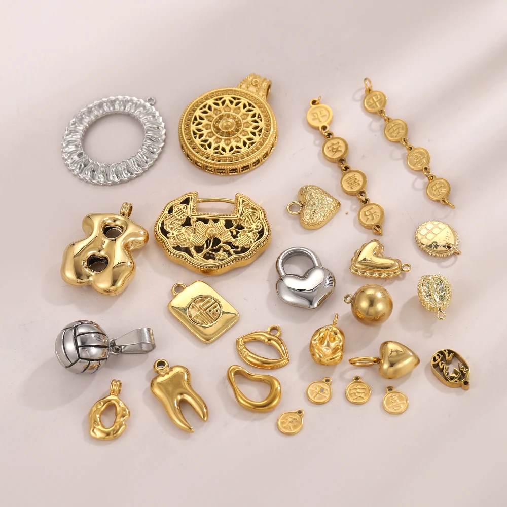 Chic Minimalist Elegant Geometric Pendant Necklace Ball Zircon High Quality Stainless Steel Heart Lock Teeth Charm Classic Style