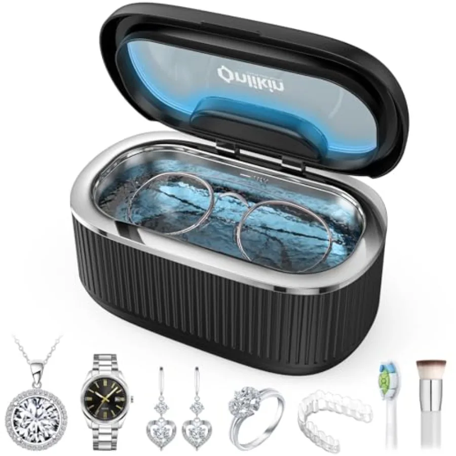 35W Ultrasonic Jewelry Cleaner, 45KHz Retainer Cleaner for Jewelry, 5 Timer and 3 Power Modes, Eyeglasses, Rings, Watch Strap,