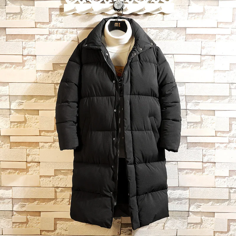 Autumn and Winter Ea Long Coat for Men Over the Knee Thickened Loose Large Size Hooded Stand Collar Windbreaker Cotton Coat