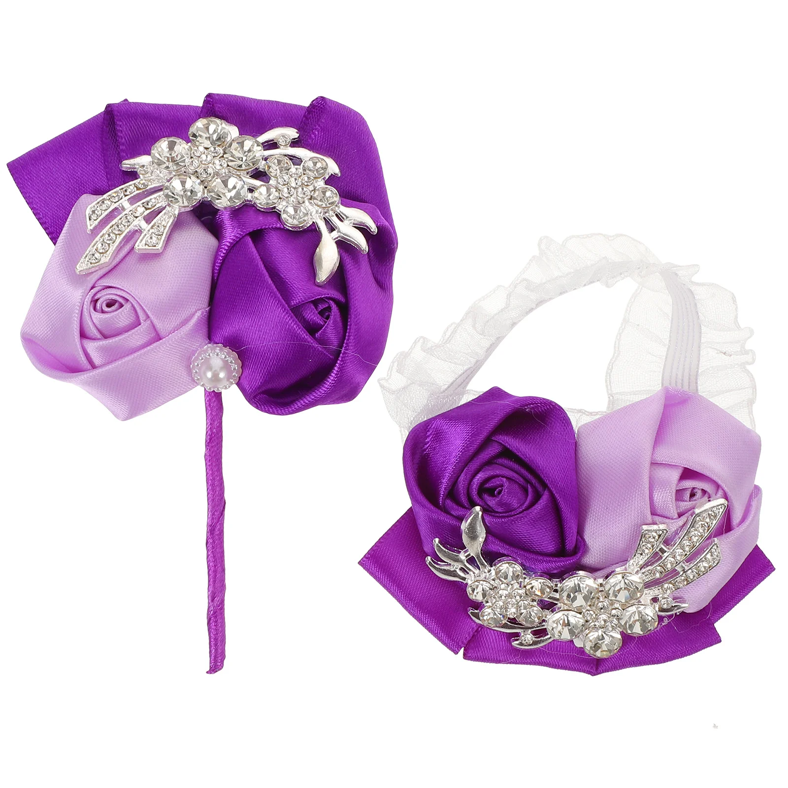 

1Set Wedding Wrist Corsage Elegant Rhinestone Ribbon Roses Bridal Bridesmaid Accessories Comfortable Wear Versatile Use