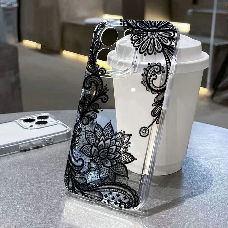 เคสโทรศัพท์ลายดอกไม้ลูกไม้สีดำสุดฮิตสำหรับ Xiaomi Poco X5 X3 Pro F5 X6 X7 F6 F7 M6 Pro 4G ป้องกันการกระแทก ผลิตจาก TPU นิ่ม