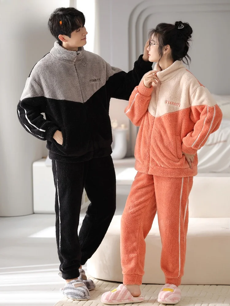 Doral Conjunto de Felpa Larga con Cremallera para Hombre, Ropa de Casa de Invierno para Parejas, de Vellón Coral Engrosado, Puede Usarse en el Exterior