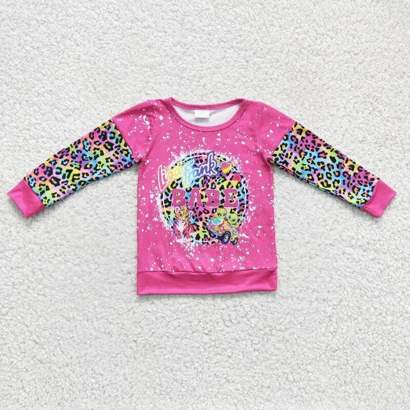 New updated spring RTS quality baby clothing sleeved shirts child girls t shirts kids babe leopard tops