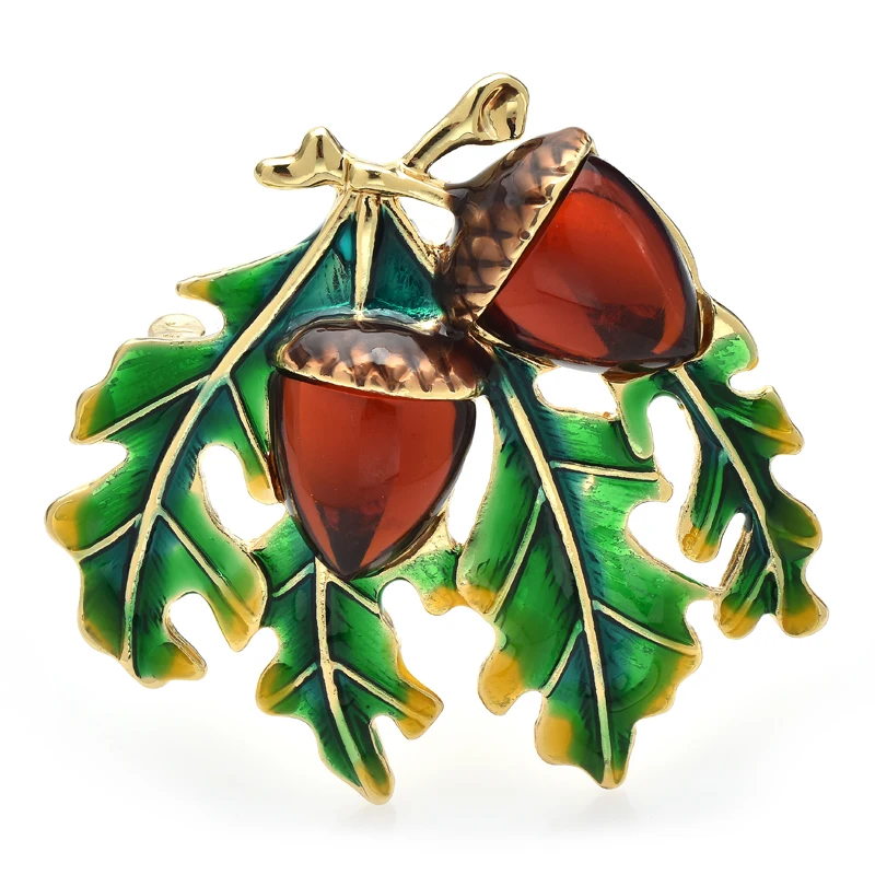 Wuli&baby Pine Nuts Brooches For Women Enamel Pine Tree Leaves And Cones Plants Party Casual Brooch Pin Gifts