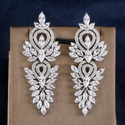 Luxury Leaf Marquise Zircon Long Drop Dangle Earrings Shiny AAA Cubic Zirconia Bridal Women's Wedding Party Jewelry Accessories