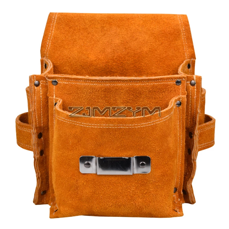 Leather 4-Pocket Tool Pouches Heavy Duty Tool Bag Pocket Tool Organizer Electrician Tool Bag, Tool Bags for Electricians