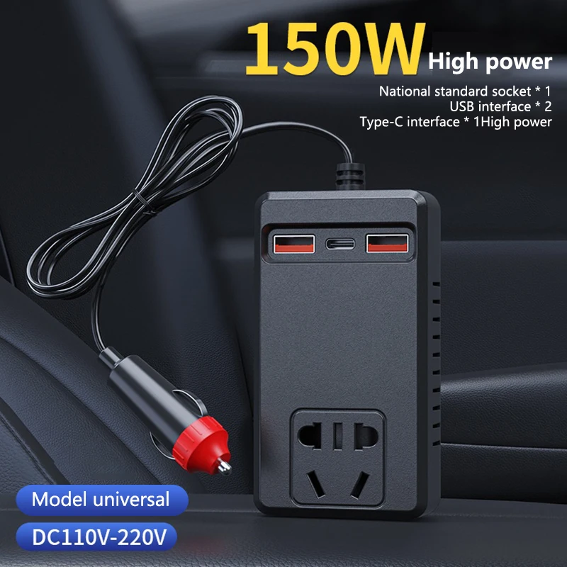 Universal 150W Car Inverter DC 12V/24V To 110V/220V Auto Power Converter Adapter USB Type C Chargers Car Inverter For
