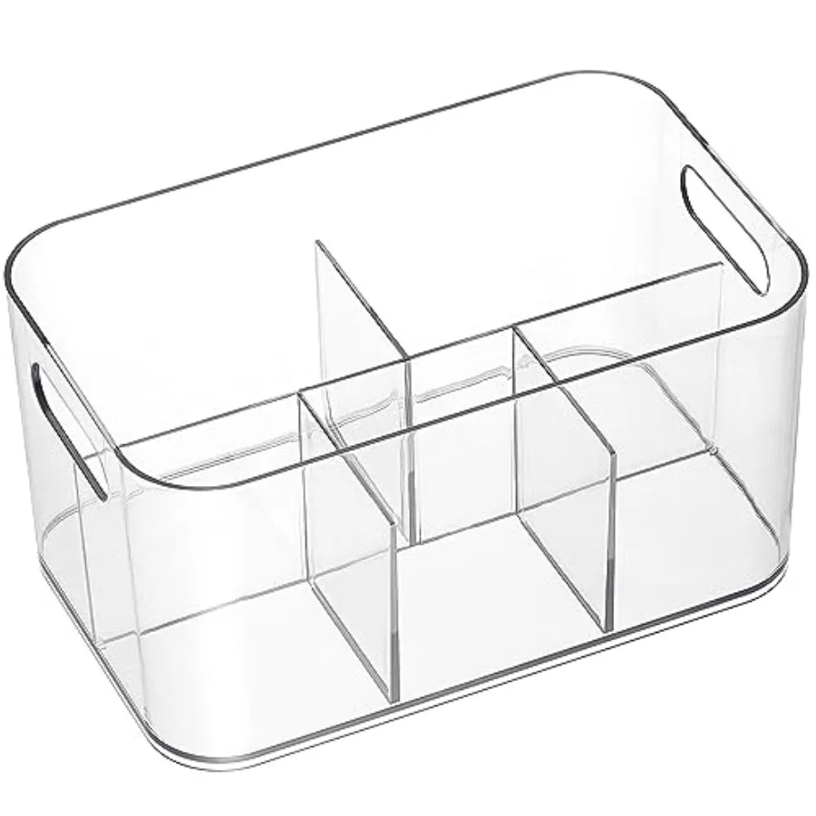 

5Compartment Clear Plastic Bin Divided Art Supplies Cosmetic Makeup Caddy Organizer Multiuse Storage Container for Vanity Bathr