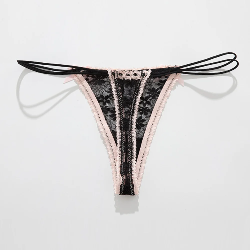Spitzenbesatz Mädchen Design inspiriert Doppelgürtel G String Sexy Höschen aushöhlen Tanga hochwertige transparente Unterhose Dessous – Detail 11