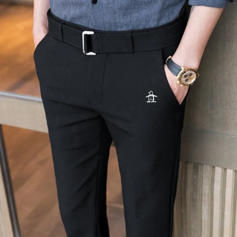 Spring Golf Wear Men 2025 New Korean Golf Pants Fashion Elastic Waist Business Casual Pants Luxury Golf Belt Men's Golf Apparel