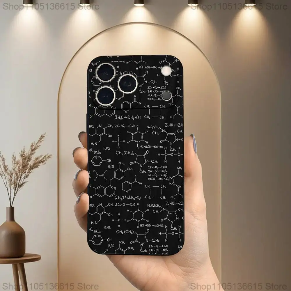 化学元素アート電話ケース iPhone 17、16、15、14、13、12、11 Plus、Pro Max、XS、X、XR、SE、Mini、8、7用 ソフトシリコンブラックカバー