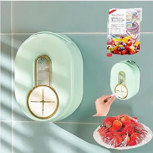 

Keeping Bag Storage Box with 100 Disposable Cling Film Multifunctional Plastic Wall-mounted Safety Kitchen Storage (Mint green)