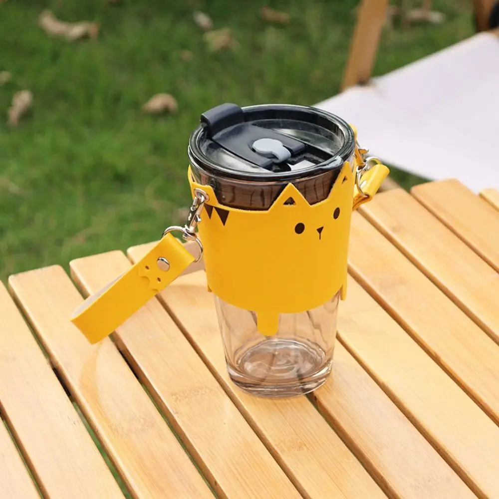 Cute Cat Design PU Leather Cup Holder for Cat Lover Portable Cups Carrier Coffee Tea Milk Sleeve Outdoor Hand-held Bottle Cover