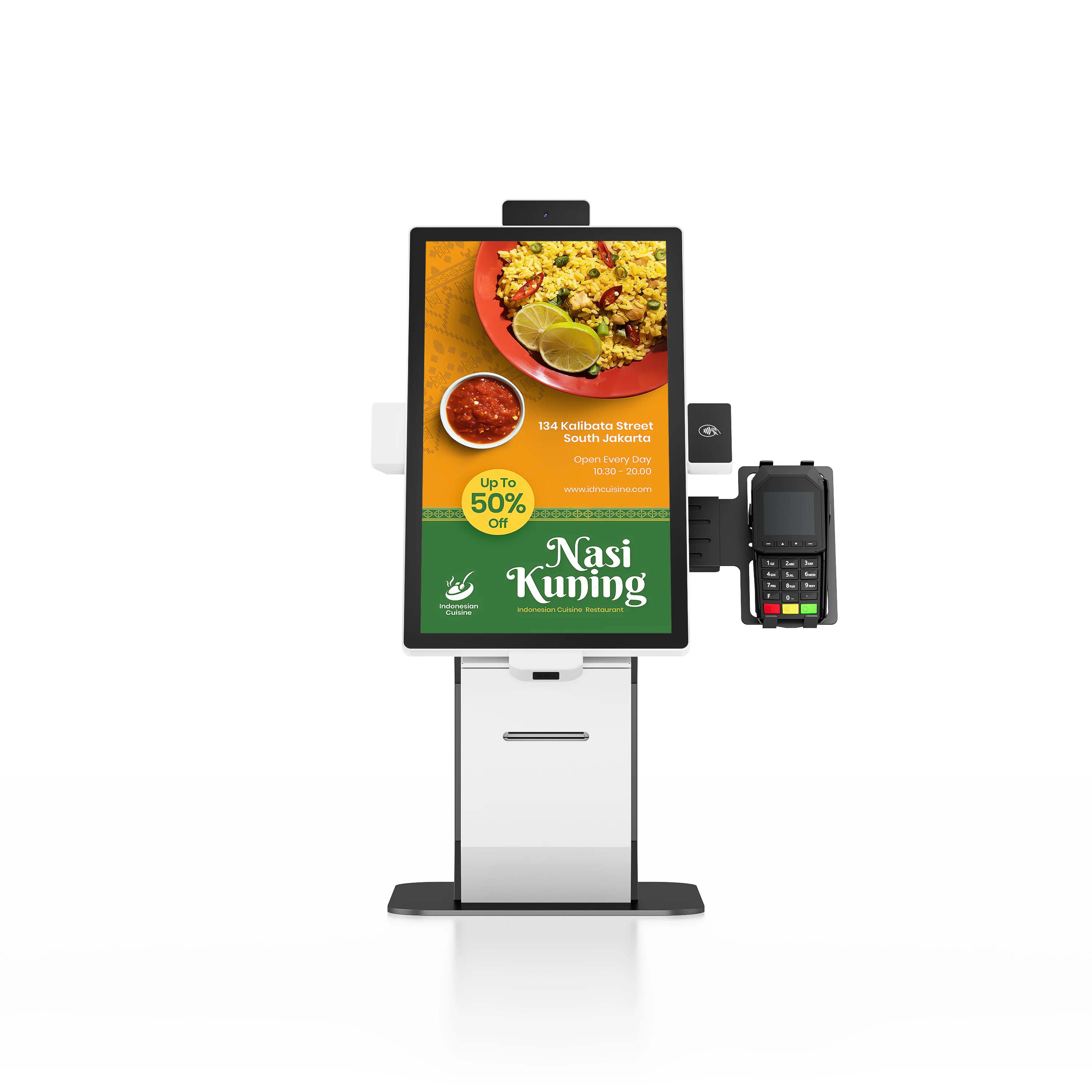 24-Inch Android PCAP touch kiosk modular style self-service POS stand with QR code scanner and printer digital signage display