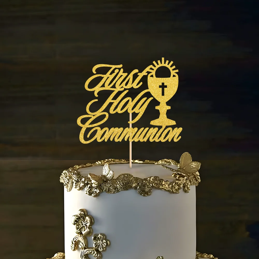 Erste heilige Kommunion Kuchen Topper Glitzer Gold Kommunion Kuchen Dekoration