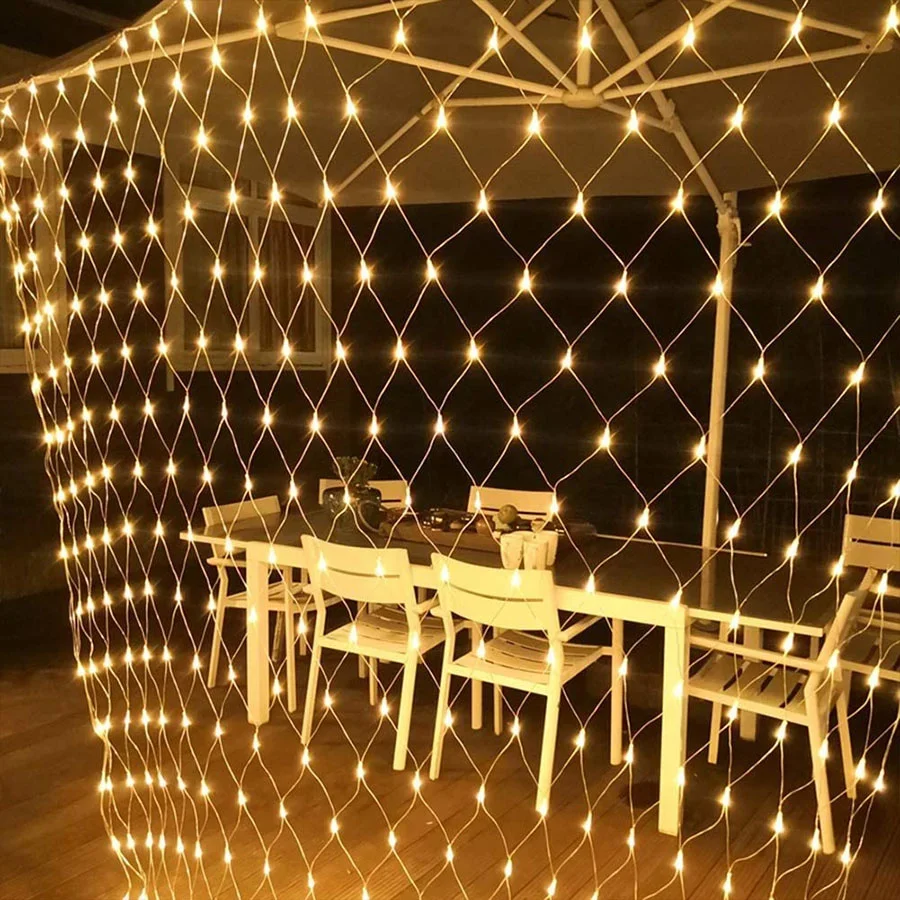 Solar or EU Plug Net Light Mesh Fairy Lights Waterproof Garland With 8 Modes Timer Christmas Decorations For Home 3M*2M Holiday