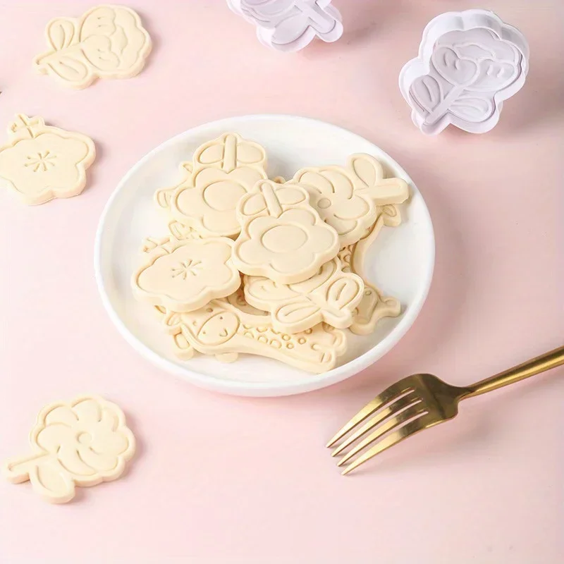 قالب بسكويت زهور على شكل حيوان كرتوني ، مكبس بسكويت ، منقوش فندان ، أدوات خبز المطبخ