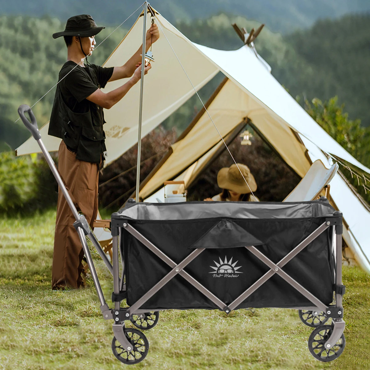 Carrito plegable multifuncional para acampada, gran capacidad, portátil, con rodillo, hasta 100kg
