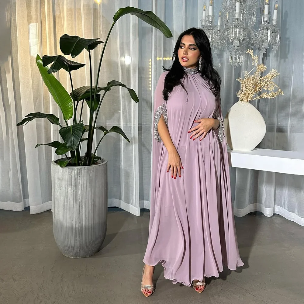 Robe de bal de luxe en cristal, col haut, demi-manches, ligne A, longueur cheville, robes de soirée formelles personnalisées