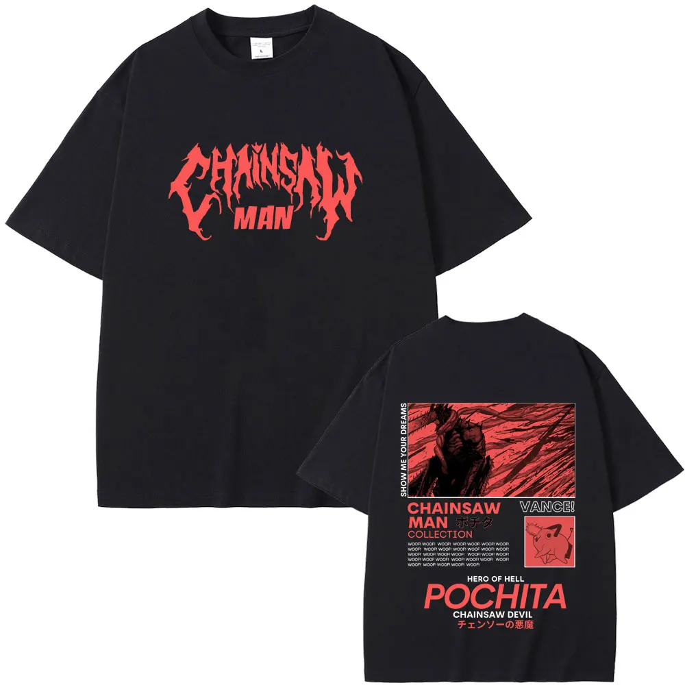 Anime Chainsaw Man T Shirts Denji Pochita Print T-shirt Manga Fashion Male Vintage Casual