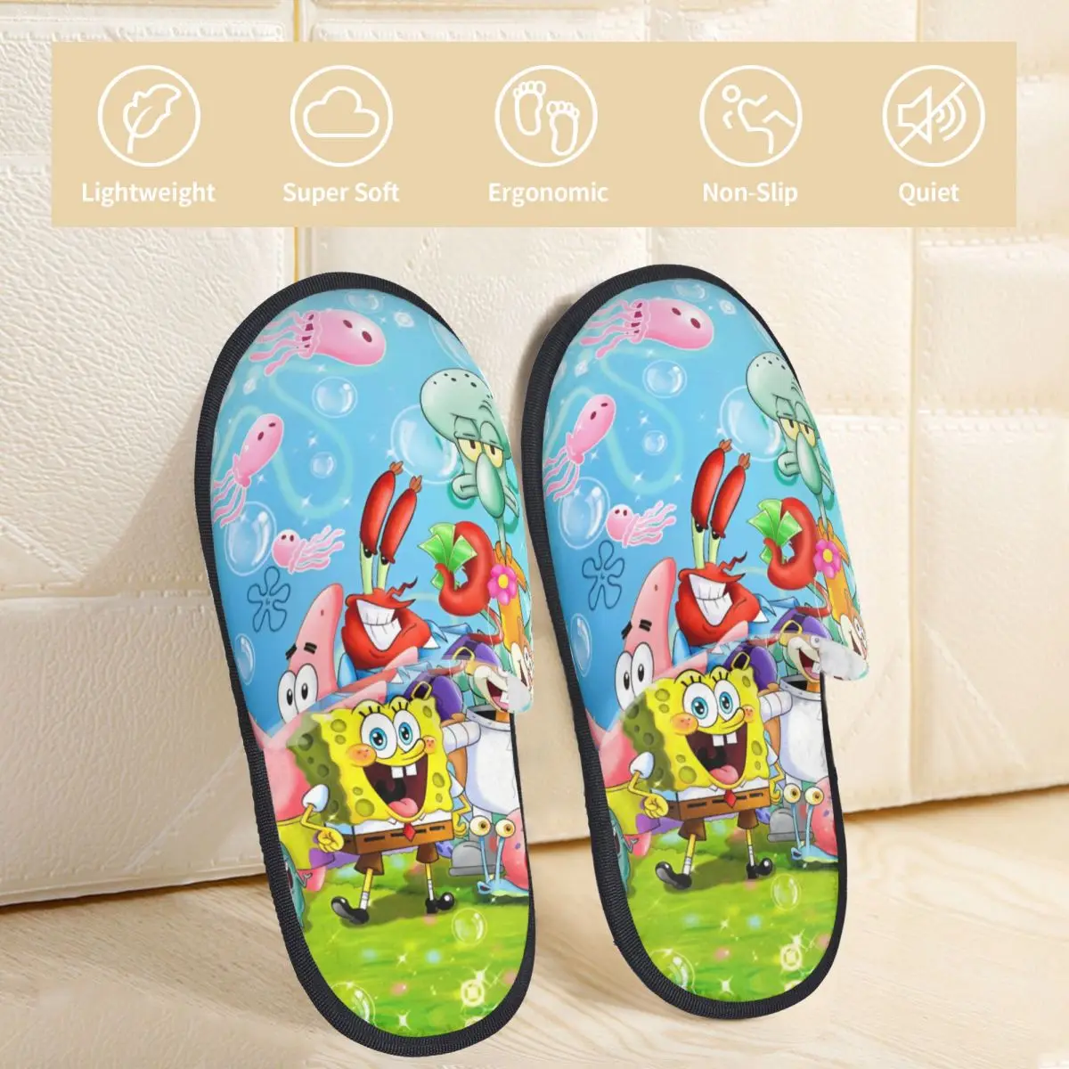 SpongeBobed Anime Cartoon Furry Slippers Non Slip Soft Household Cotton Fur Slippers Slides Living Room