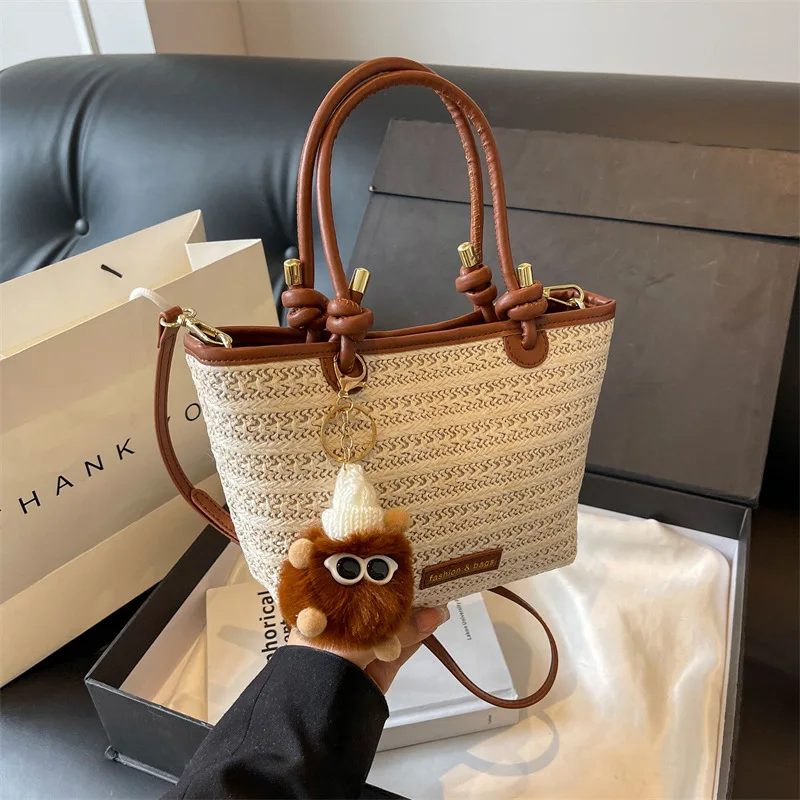 

2026 New Straw Woven Tote Bag Women Fashion Casual Beach Vacation Crossbody Bag Trendy Minimalist Top Handle Purse