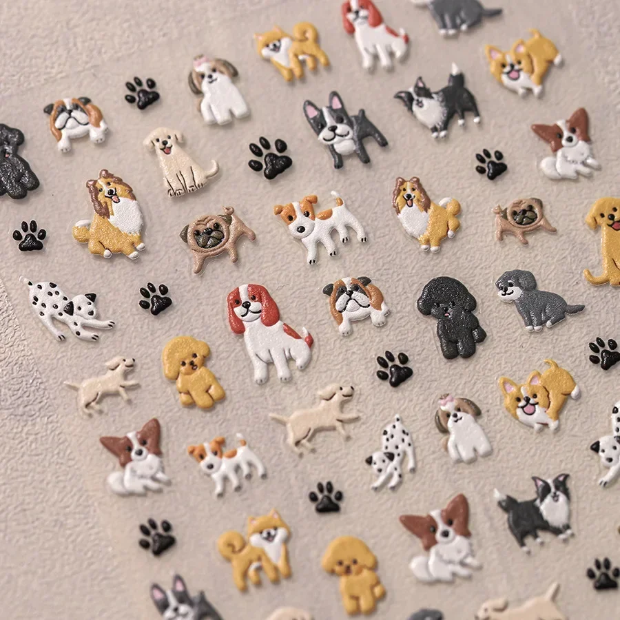 Kawaii Puppy Corgi dalmata barboncino Labrador Beagle Cute Dog Print Animal rilievo rilievi Nail Art Stickers Manicure Tool Decal