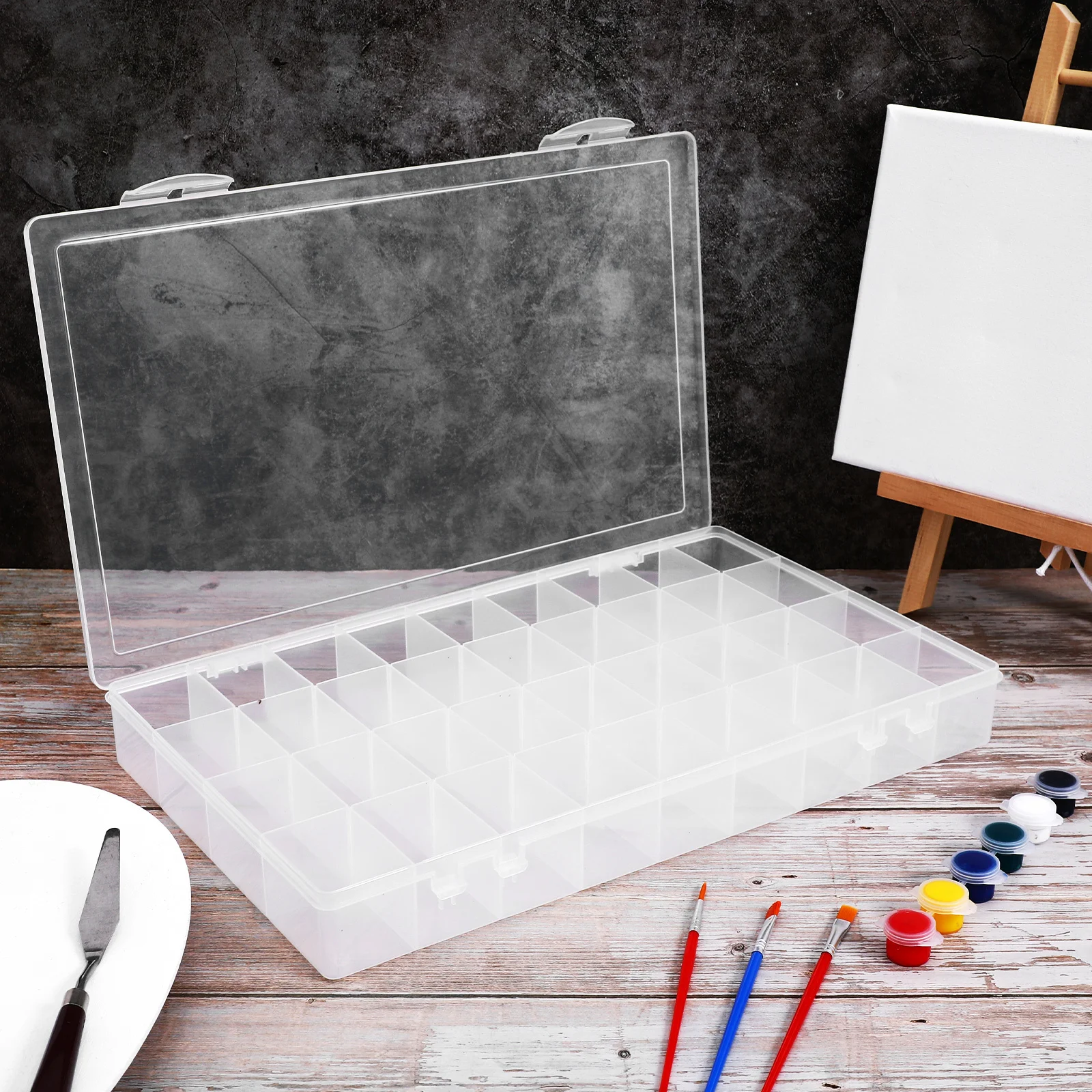 

Clear 36 Grid Storage Box with Dividers for Beads Tools Paints Sewing Notions Small Components Craft Organization Transparent